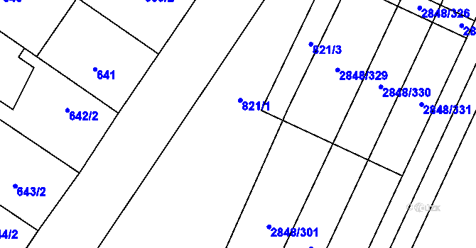 Parcela st. 821 v KÚ Dubňany, Katastrální mapa