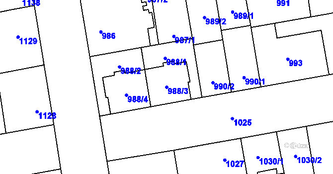 Parcela st. 988/3 v KÚ Dubňany, Katastrální mapa
