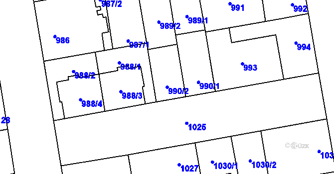 Parcela st. 990/2 v KÚ Dubňany, Katastrální mapa