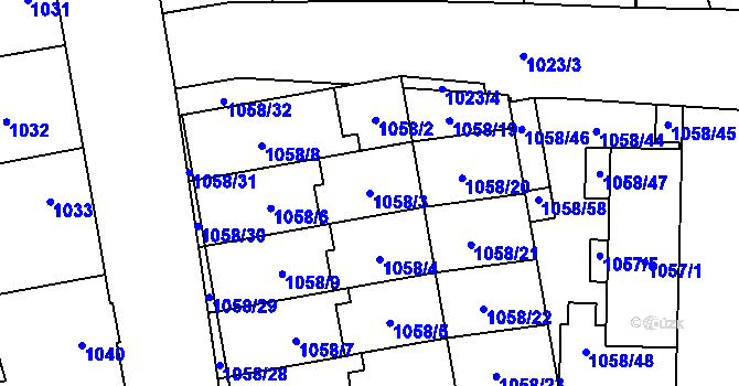 Parcela st. 1058/3 v KÚ Dubňany, Katastrální mapa