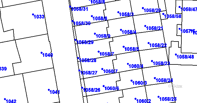 Parcela st. 1058/7 v KÚ Dubňany, Katastrální mapa
