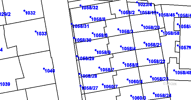 Parcela st. 1058/9 v KÚ Dubňany, Katastrální mapa