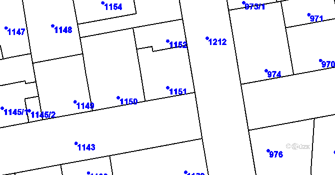 Parcela st. 1151 v KÚ Dubňany, Katastrální mapa