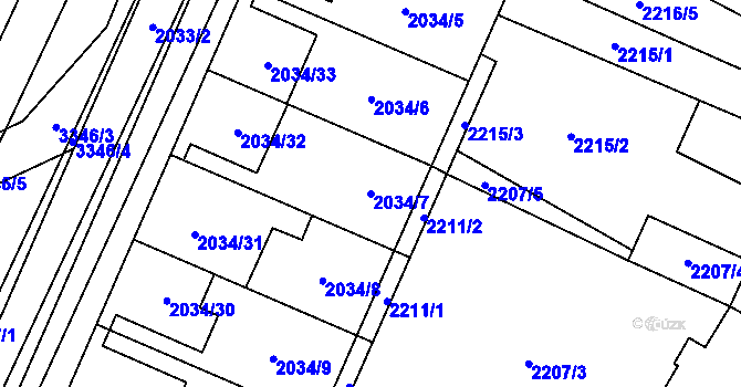 Parcela st. 2034/7 v KÚ Dubňany, Katastrální mapa