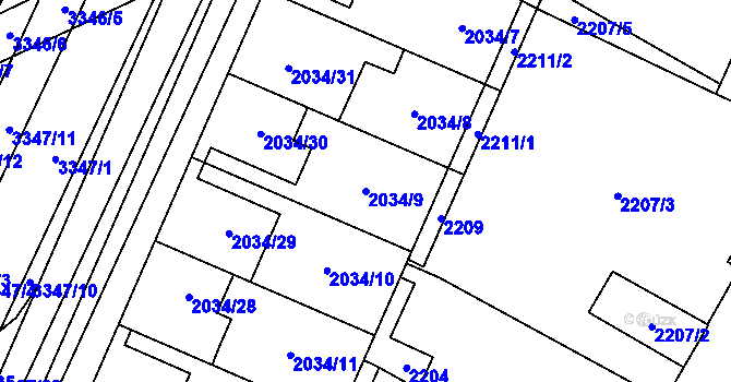 Parcela st. 2034/9 v KÚ Dubňany, Katastrální mapa