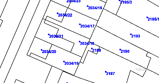 Parcela st. 2034/18 v KÚ Dubňany, Katastrální mapa