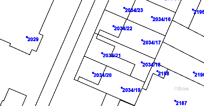 Parcela st. 2034/21 v KÚ Dubňany, Katastrální mapa