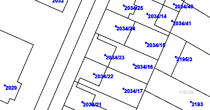 Parcela st. 2034/23 v KÚ Dubňany, Katastrální mapa