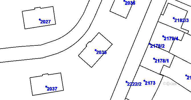 Parcela st. 2036 v KÚ Dubňany, Katastrální mapa