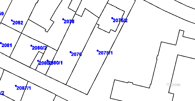 Parcela st. 2075/1 v KÚ Dubňany, Katastrální mapa