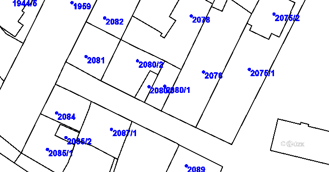 Parcela st. 2080/1 v KÚ Dubňany, Katastrální mapa