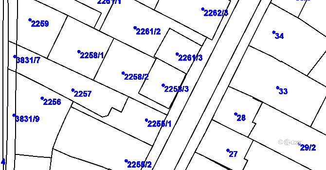 Parcela st. 2258/3 v KÚ Dubňany, Katastrální mapa