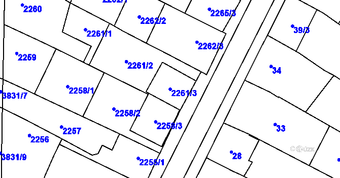 Parcela st. 2261/3 v KÚ Dubňany, Katastrální mapa