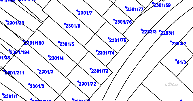 Parcela st. 2301/74 v KÚ Dubňany, Katastrální mapa