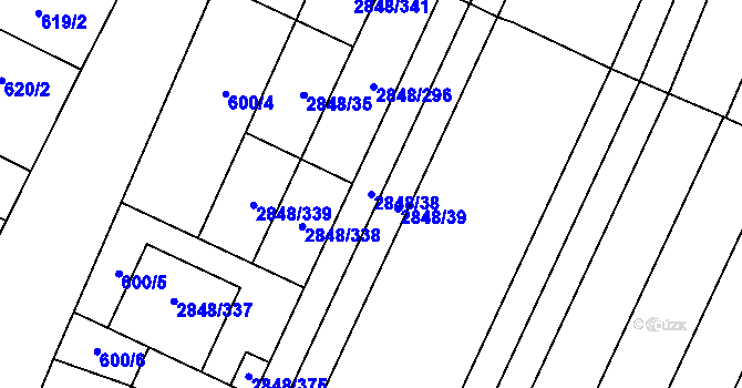 Parcela st. 2848/38 v KÚ Dubňany, Katastrální mapa