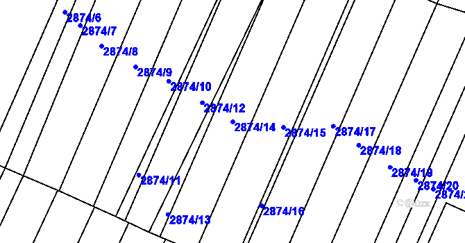Parcela st. 2874/14 v KÚ Dubňany, Katastrální mapa
