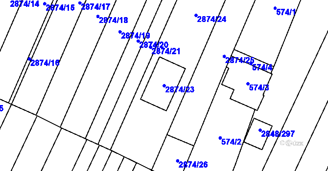 Parcela st. 2874/23 v KÚ Dubňany, Katastrální mapa