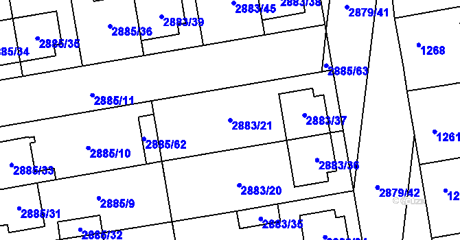 Parcela st. 2883/21 v KÚ Dubňany, Katastrální mapa