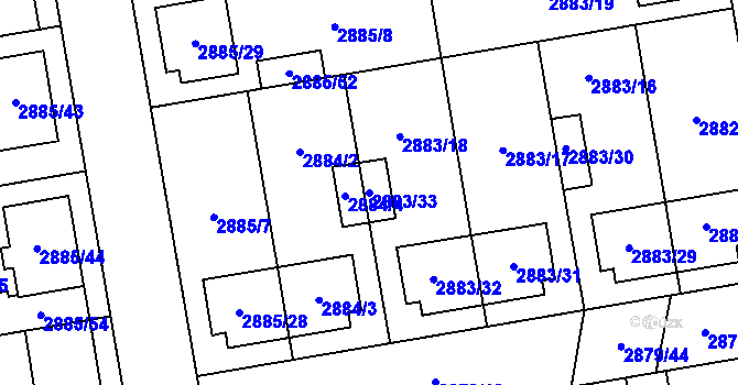 Parcela st. 2883/33 v KÚ Dubňany, Katastrální mapa