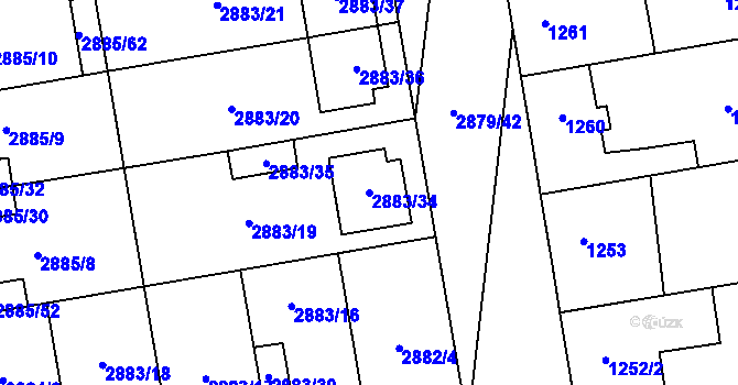 Parcela st. 2883/34 v KÚ Dubňany, Katastrální mapa