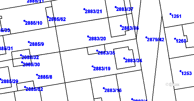 Parcela st. 2883/35 v KÚ Dubňany, Katastrální mapa