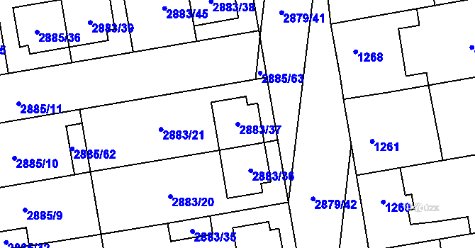 Parcela st. 2883/37 v KÚ Dubňany, Katastrální mapa