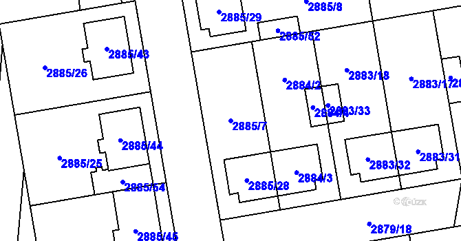 Parcela st. 2885/7 v KÚ Dubňany, Katastrální mapa