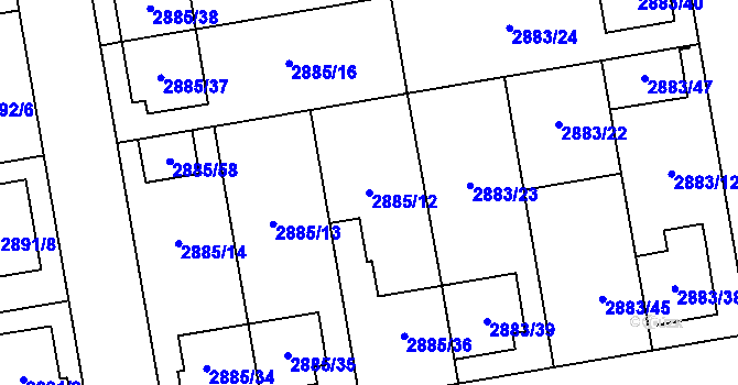 Parcela st. 2885/12 v KÚ Dubňany, Katastrální mapa