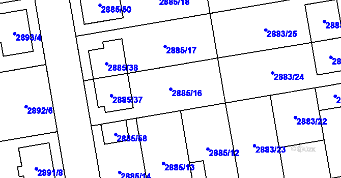 Parcela st. 2885/16 v KÚ Dubňany, Katastrální mapa