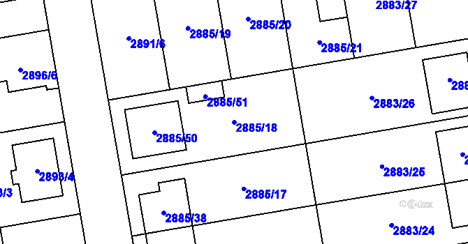 Parcela st. 2885/18 v KÚ Dubňany, Katastrální mapa