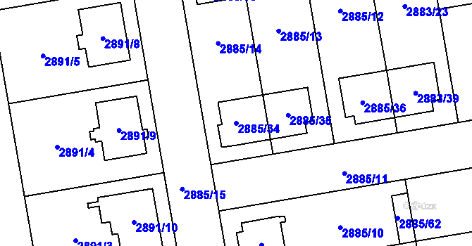 Parcela st. 2885/34 v KÚ Dubňany, Katastrální mapa