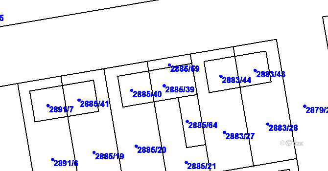 Parcela st. 2885/39 v KÚ Dubňany, Katastrální mapa