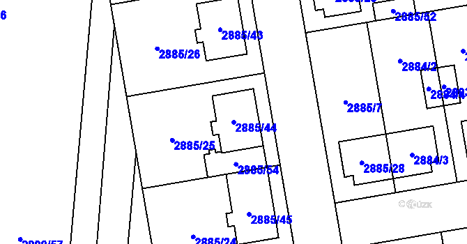 Parcela st. 2885/44 v KÚ Dubňany, Katastrální mapa