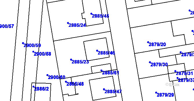Parcela st. 2885/46 v KÚ Dubňany, Katastrální mapa
