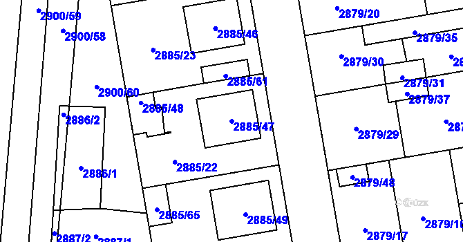 Parcela st. 2885/47 v KÚ Dubňany, Katastrální mapa