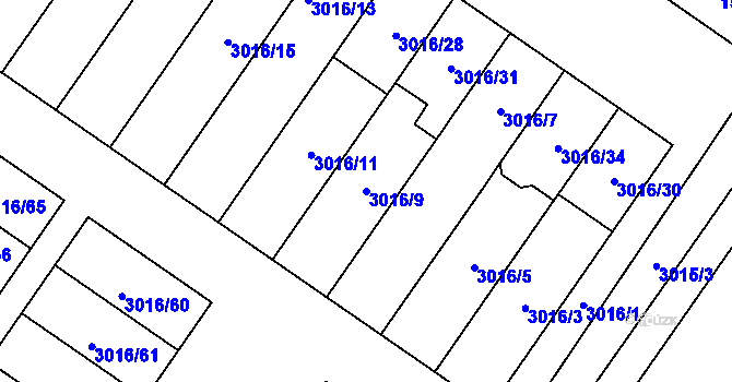 Parcela st. 3016/9 v KÚ Dubňany, Katastrální mapa