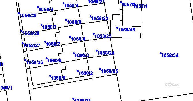 Parcela st. 1058/24 v KÚ Dubňany, Katastrální mapa