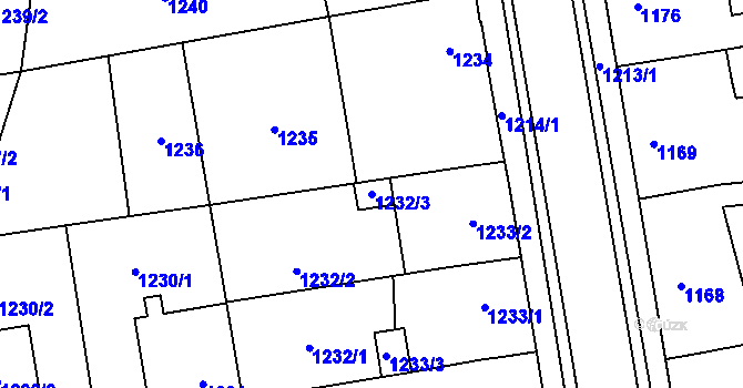 Parcela st. 1232/3 v KÚ Dubňany, Katastrální mapa