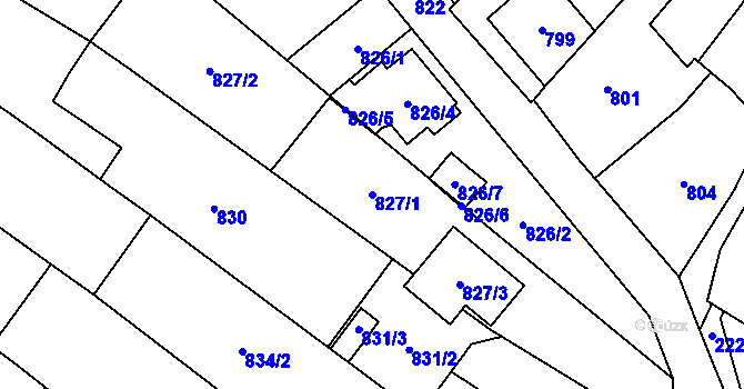 Parcela st. 827/1 v KÚ Dubňany, Katastrální mapa