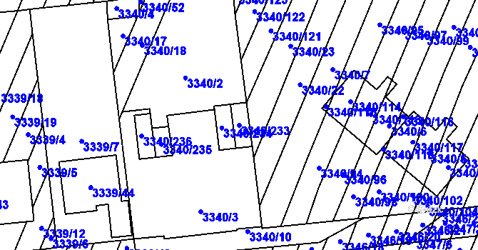Parcela st. 3340/233 v KÚ Dubňany, Katastrální mapa