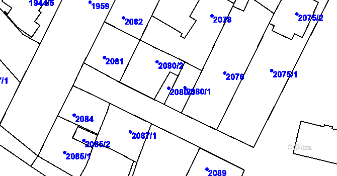 Parcela st. 2080/3 v KÚ Dubňany, Katastrální mapa