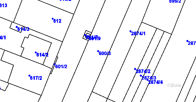 Parcela st. 600/3 v KÚ Dubňany, Katastrální mapa