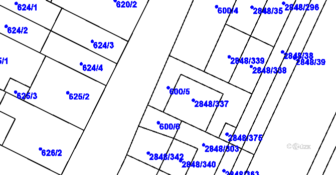Parcela st. 600/5 v KÚ Dubňany, Katastrální mapa