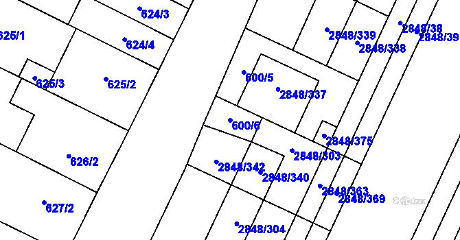 Parcela st. 600/6 v KÚ Dubňany, Katastrální mapa