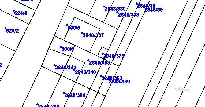Parcela st. 2848/375 v KÚ Dubňany, Katastrální mapa