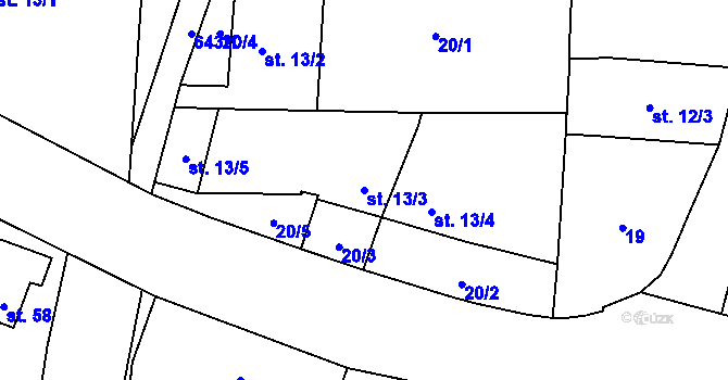 Parcela st. 13/3 v KÚ Branišov u Dubného, Katastrální mapa