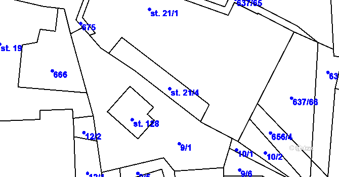 Parcela st. 21/4 v KÚ Branišov u Dubného, Katastrální mapa