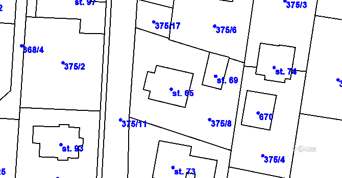 Parcela st. 65 v KÚ Branišov u Dubného, Katastrální mapa