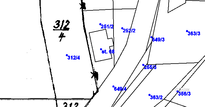 Parcela st. 68 v KÚ Branišov u Dubného, Katastrální mapa
