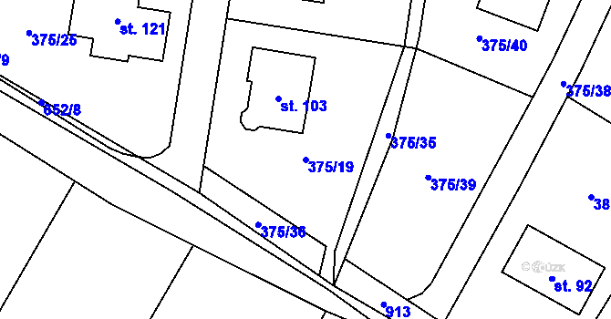 Parcela st. 375/19 v KÚ Branišov u Dubného, Katastrální mapa